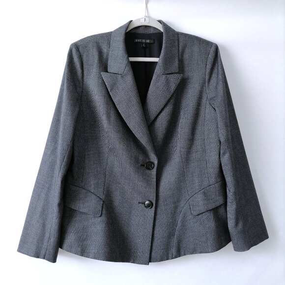 Lafayette 148 New York Gray Peak Lapel Single Breasted Two Button Blazer Sz 12 - Picture 1 of 7